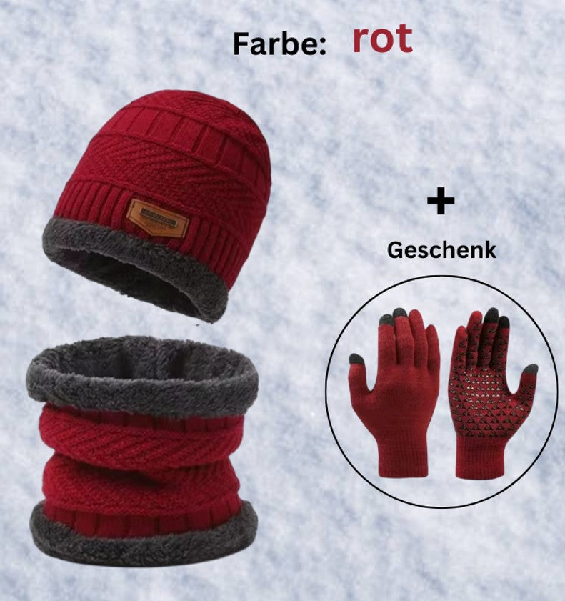 Winter-Wärme Deluxe Set für Damen und Herren: Mütze, Schal & Handschuhe (GRATIS)dazu - Stilvoll warm durch die kalten Tage