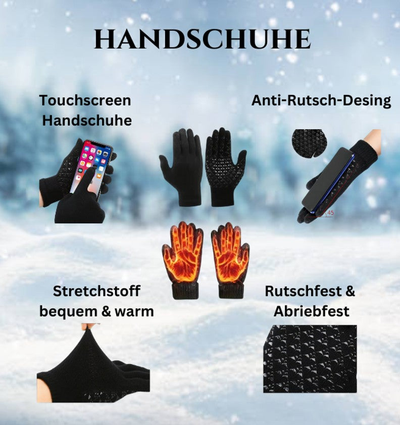 Winter-Wärme Deluxe Set für Damen und Herren: Mütze, Schal & Handschuhe (GRATIS)dazu - Stilvoll warm durch die kalten Tage