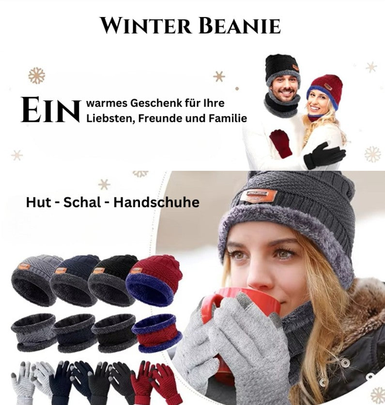 Winter-Wärme Deluxe Set für Damen und Herren: Mütze, Schal & Handschuhe (GRATIS)dazu - Stilvoll warm durch die kalten Tage